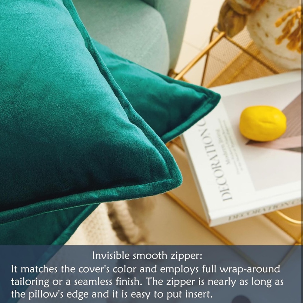 NIB Teal Velvet Set-2 Throw‎ Pillow Covers, 20”x20” - Picture 6 of 7